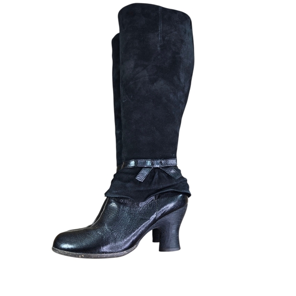 Naya Anthropologie Juniper Black Leather Suede Romantic Victorian Tall Boots - Picture 1 of 11